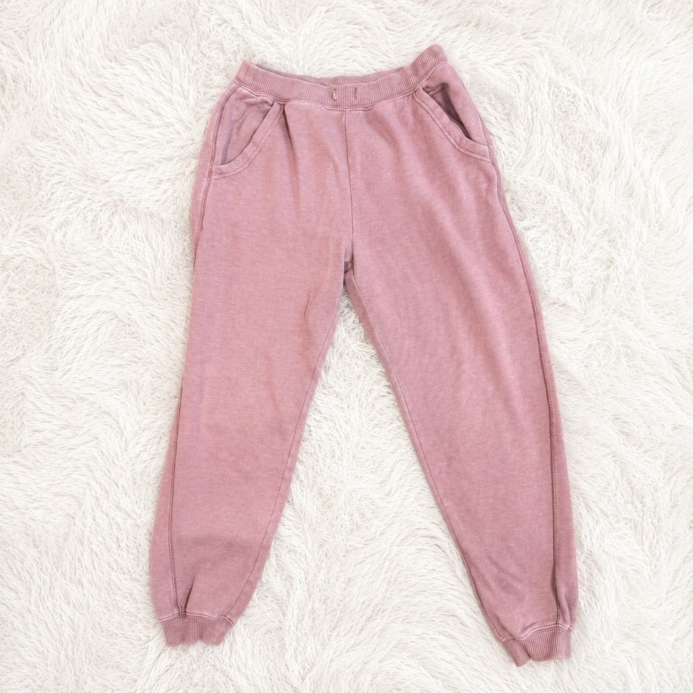 Aerie Joggers Womens Small Pink Cotton Blend Vintage Wash Sweatpants Pockets - Picture 2 of 7